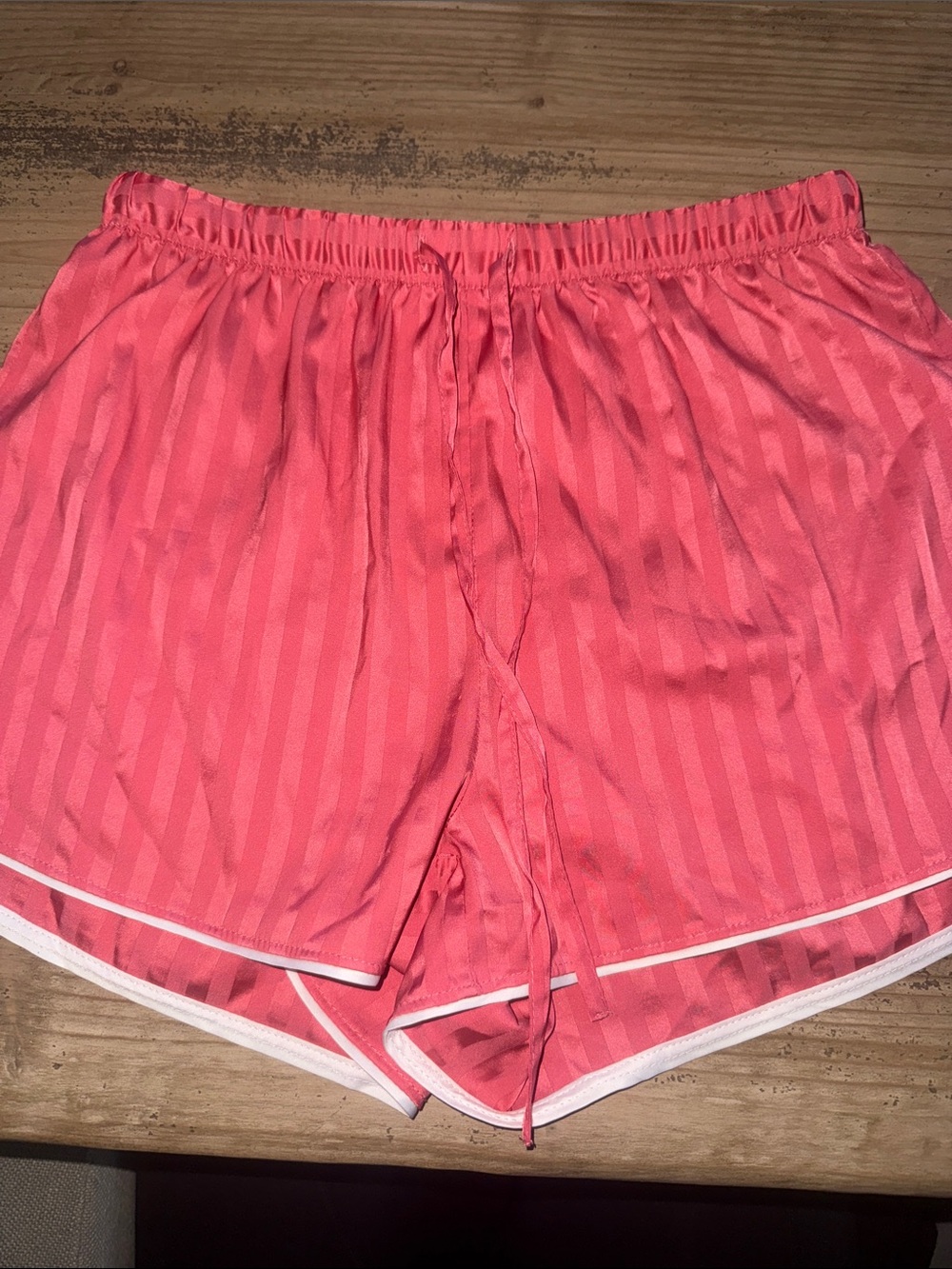 Auden Coral Pink Striped Athletic Shorts with White Trim